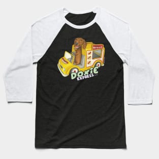 Dachshund in Yellow Hotdog Truck Baseball T-Shirt